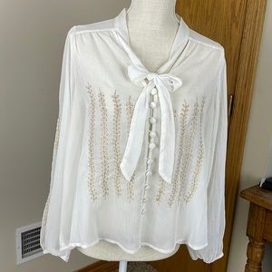Talori Sheer White Long Sleeve Top with Gold Accents